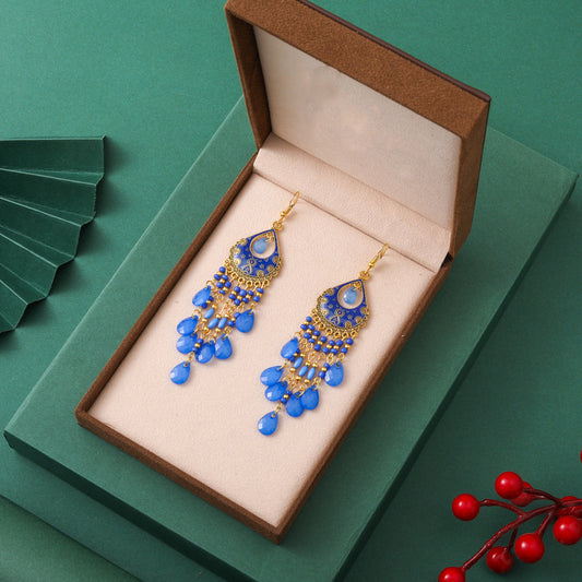 vintage bohemian multi color tassel drop earrings with statement ethnic chandelier jewelry design
