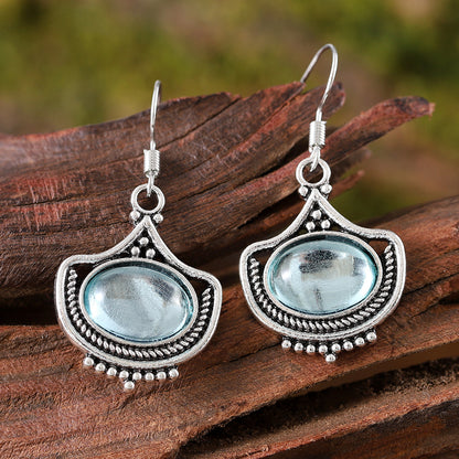 vintage palace style blue gemstone jewelry set with antique silver necklace and earrings