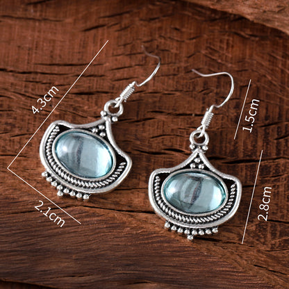 vintage palace style blue gemstone jewelry set with antique silver necklace and earrings
