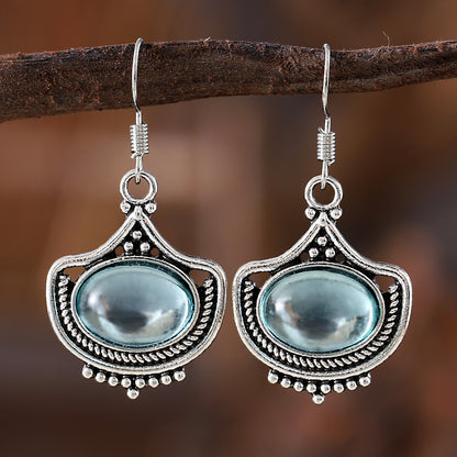 vintage palace style blue gemstone jewelry set with antique silver necklace and earrings